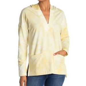 NWT Melloday Nordstrom Tie Dye Yellow Pullover Tunic Pocket V-Neck Hoodie Size S